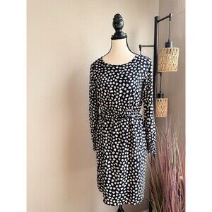 J. Crew Dress Long Sleeve Navy Blue With Cream Dots Size 0 NWT